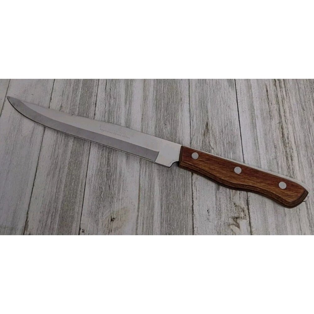 Vintage Maxam Slicing Carving Knife 8" Stainless Blade Wood Handle